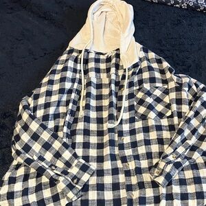 Time and Tru Black and White Plaid Hoodie